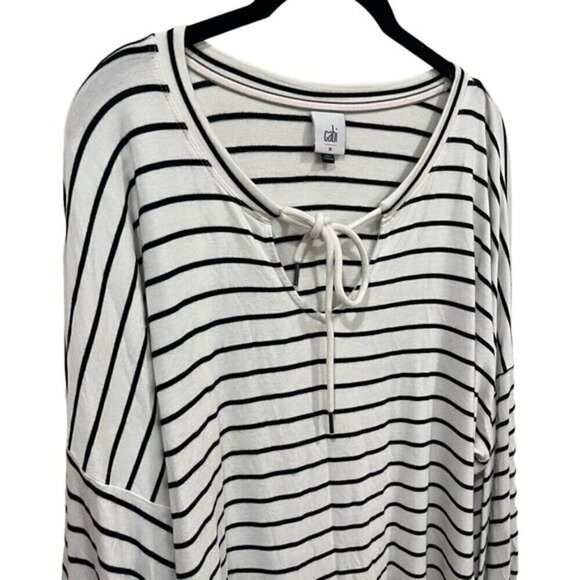 CAbi White and Black Striped Jersey Knit Long Sleeve Tiefront Size M - Picture 3 of 10